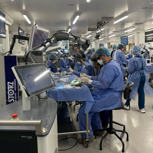 Participante del Curso Hueso Temporal y cirugía endoscópica de oído en el Laboratorio de Anatomía de la Universidad de los Andes
